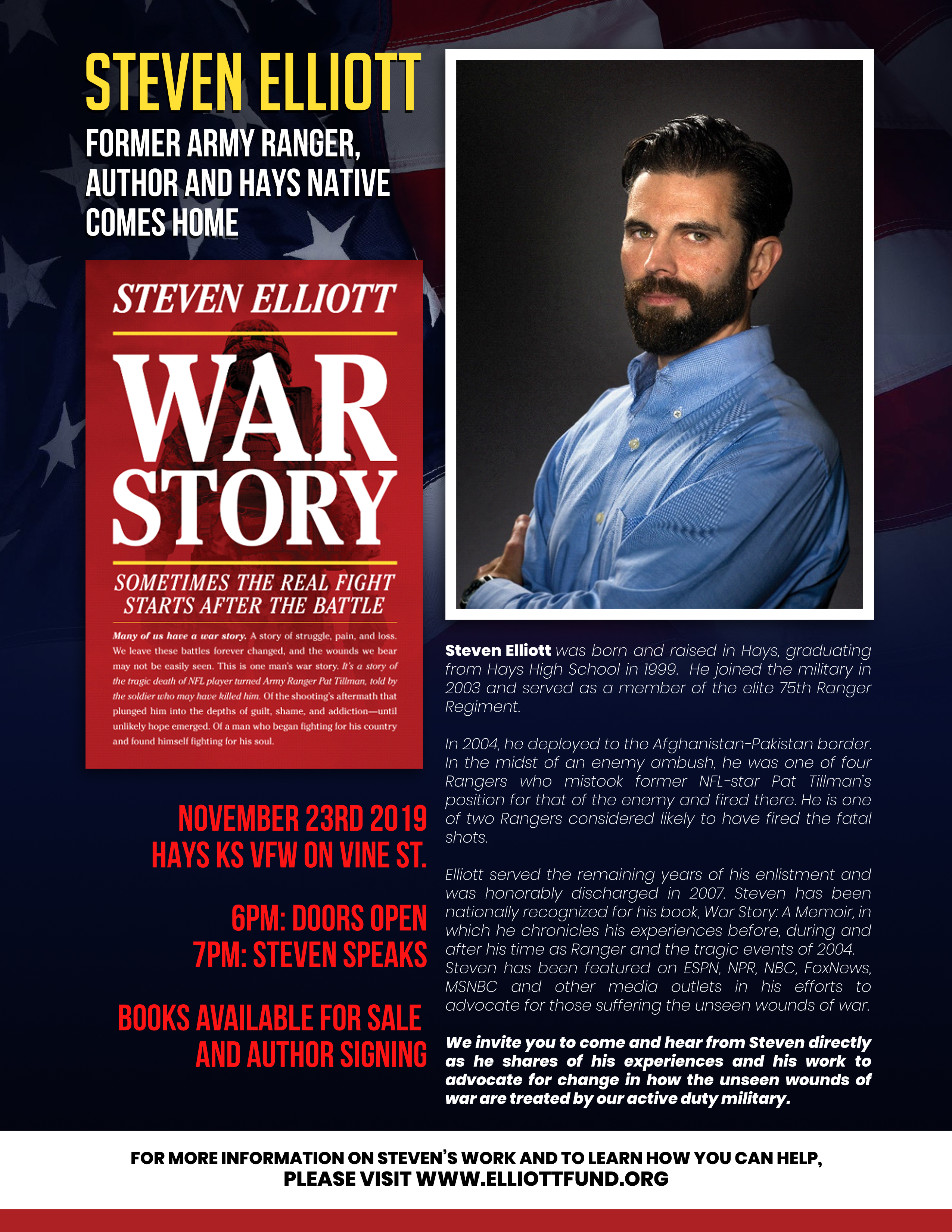 Hays native, former Army Ranger Steven Elliott to discuss his book ‘War Story’